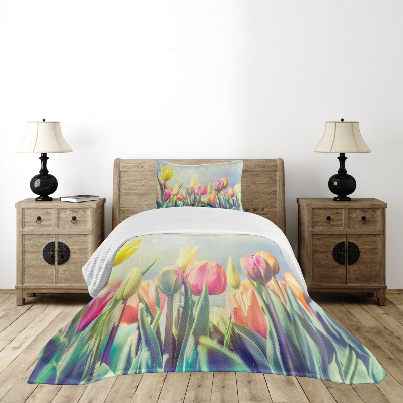 Tulips Flower Bed Park Bedspread Set