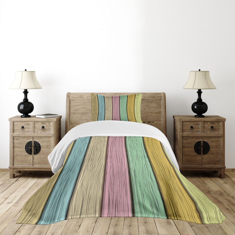 Colorful Wooden Planks Bedspread Set