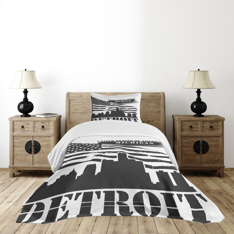 USA Flag Grunge City Bedspread Set