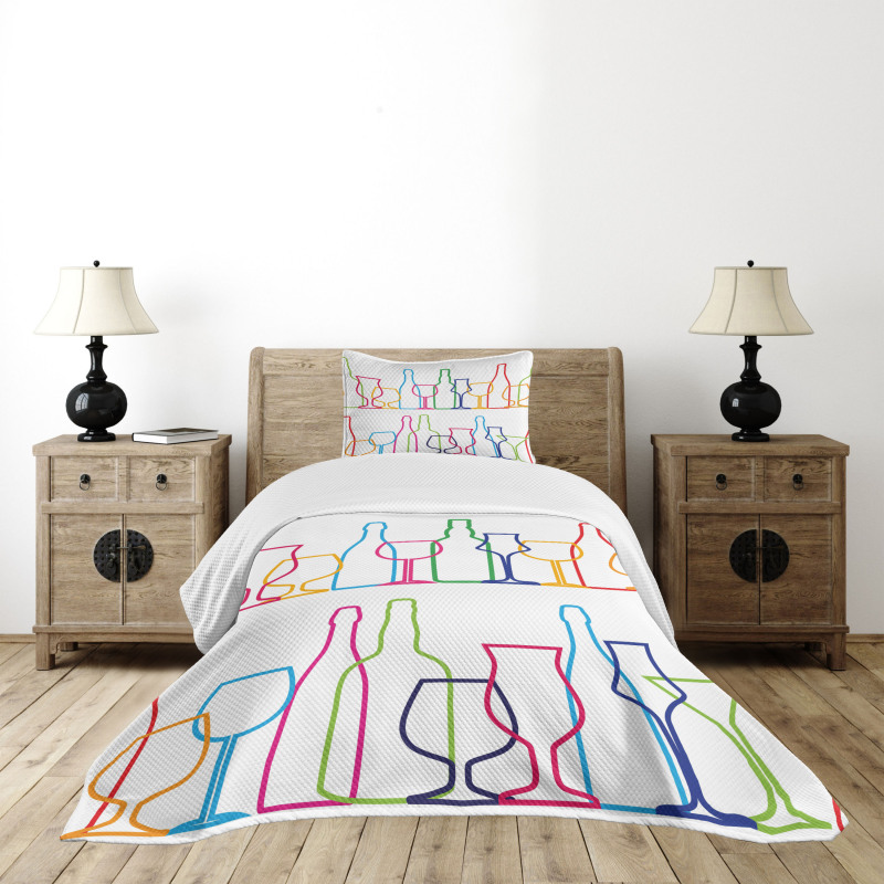 Colorful Outline Bottles Bedspread Set