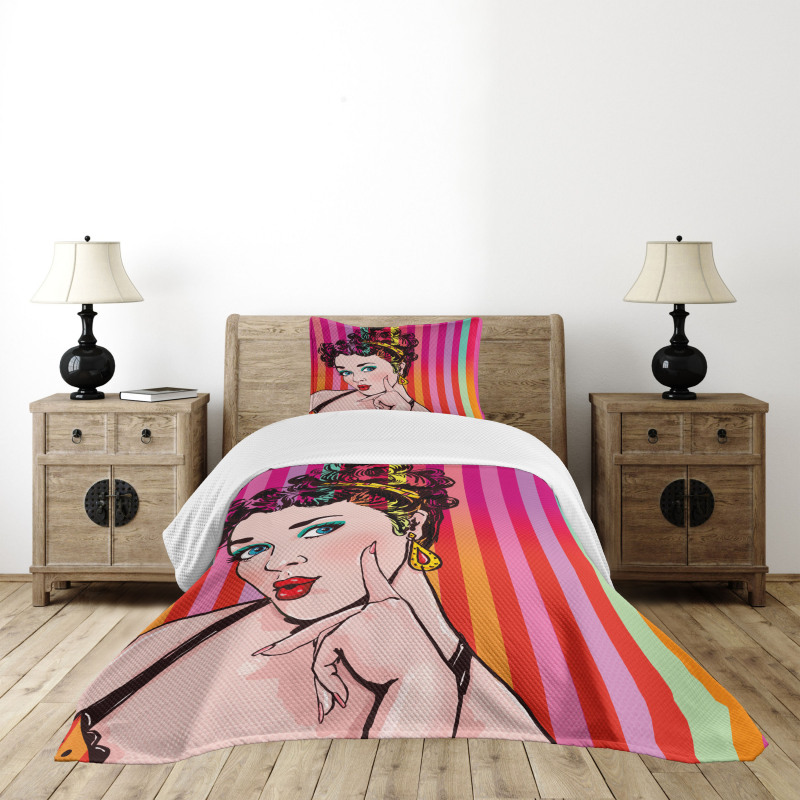 Blue Eyed Woman Pop Art Bedspread Set