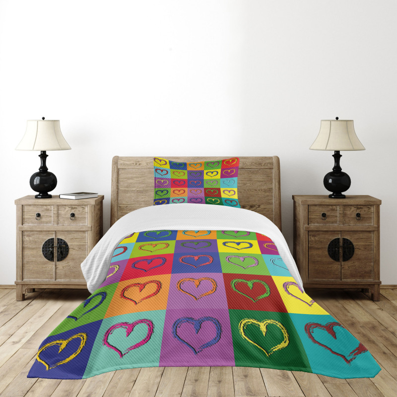 Vivid Heart Colorful Square Bedspread Set
