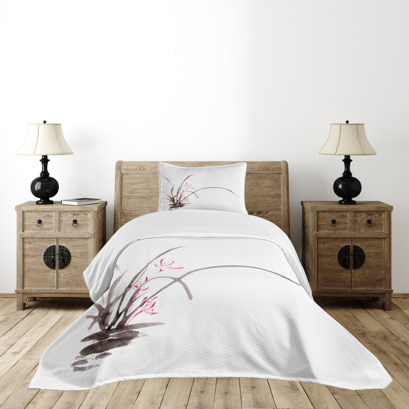 Traditional Ink Orchid Bedspread Set