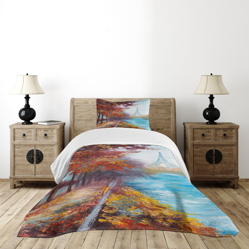 Eiffel Tower from River Bedspread Set