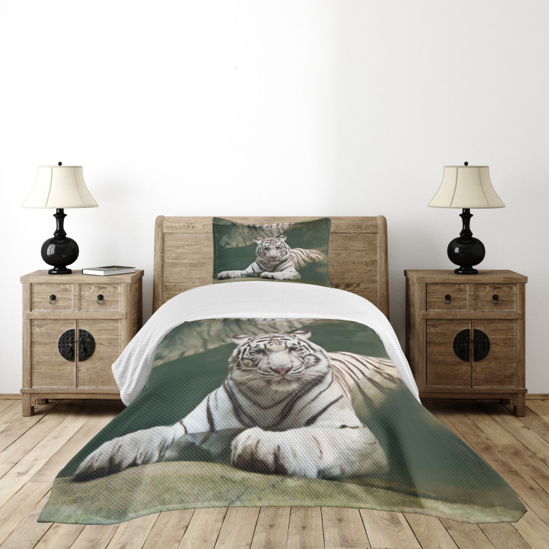 White Tiger Swimming Fun Bedspread Set