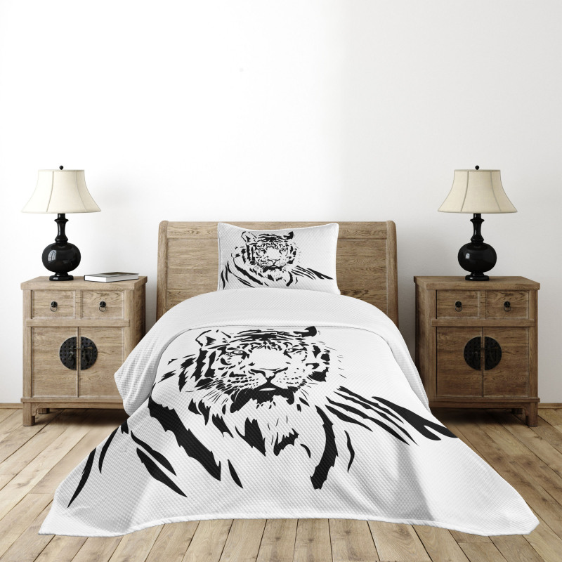 Black Outline Hunter Cat Bedspread Set