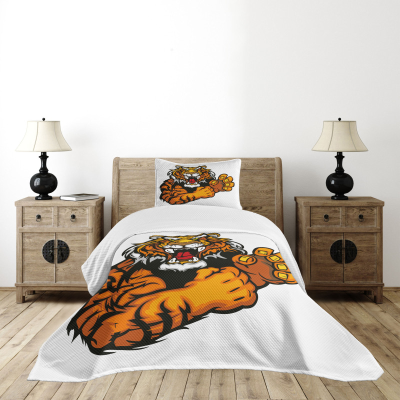 Cartoon Angry Wild Cat Bedspread Set