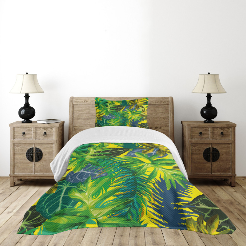 Exotic Leaves Watercolor Bedspread Set