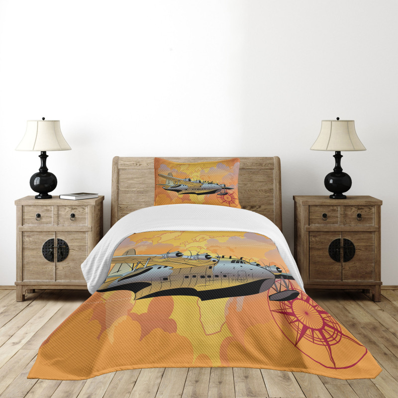 Retro Seaplane Bedspread Set