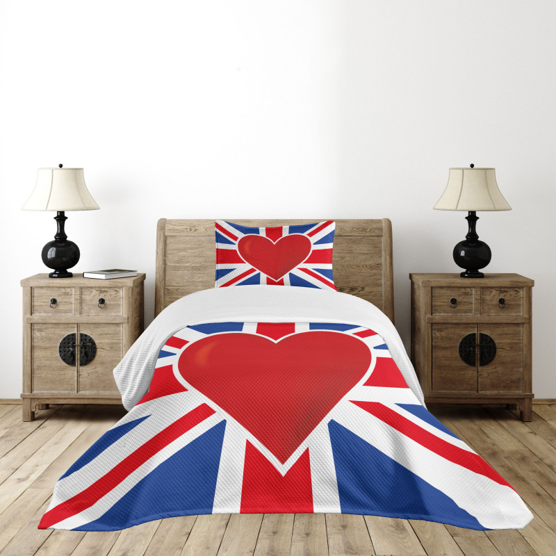 Flag Big Red Heart Bedspread Set