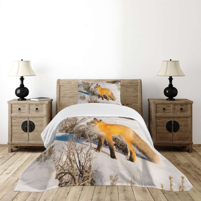 Red Fox in Snowy Nature Bedspread Set