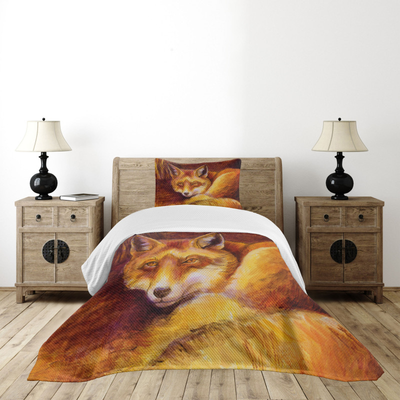 Vibrant Art Fox Resting Bedspread Set