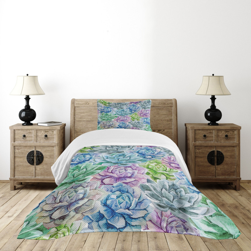 Flowers in Watercolor Bedspread Set