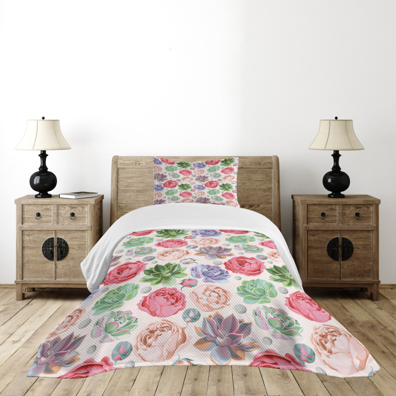 Peony Roses and Cactus Bedspread Set