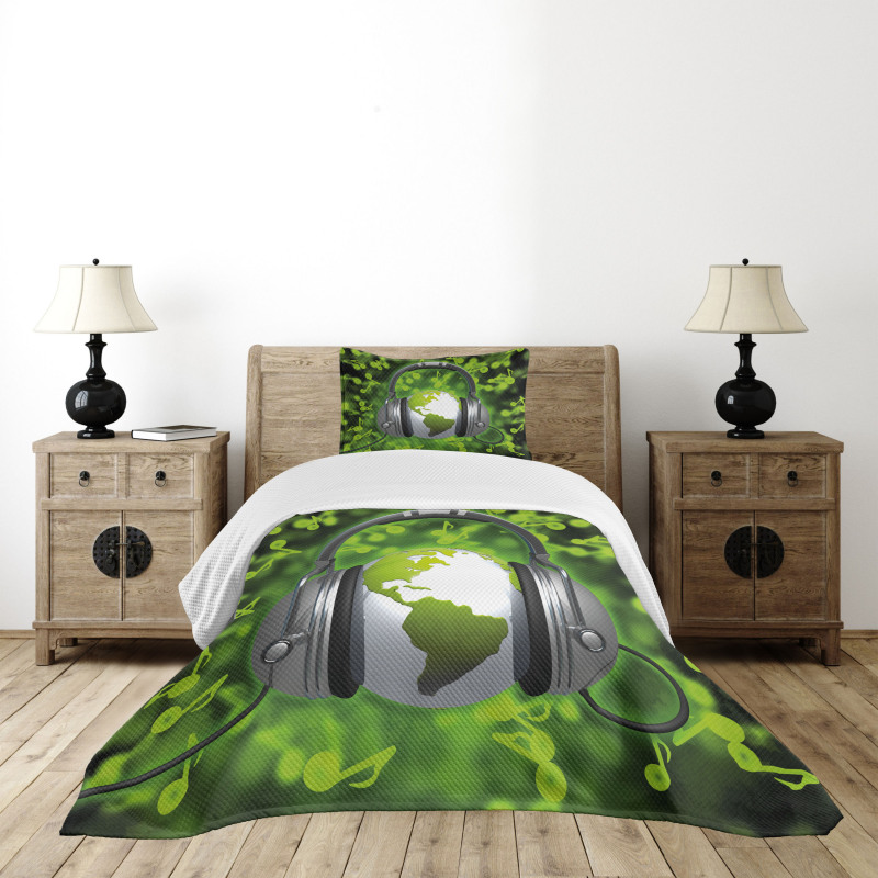 Headphones Music Globe Bedspread Set