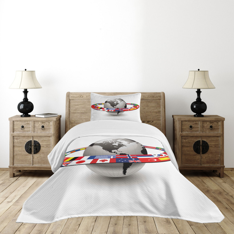 Orbit of National Flags Bedspread Set