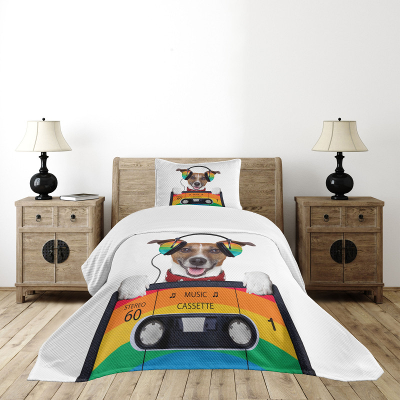 Dog Headphones Bedspread Set