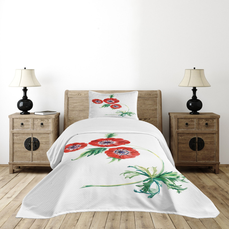 Red Watercolors Bedspread Set