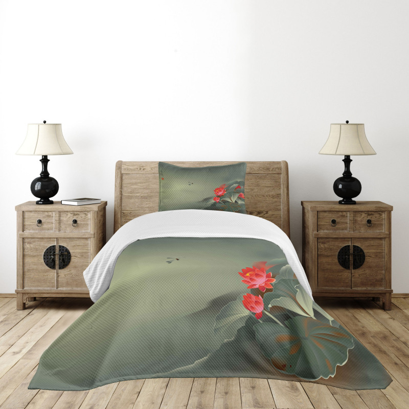 Lotus Blooms Hazy Tones Bedspread Set