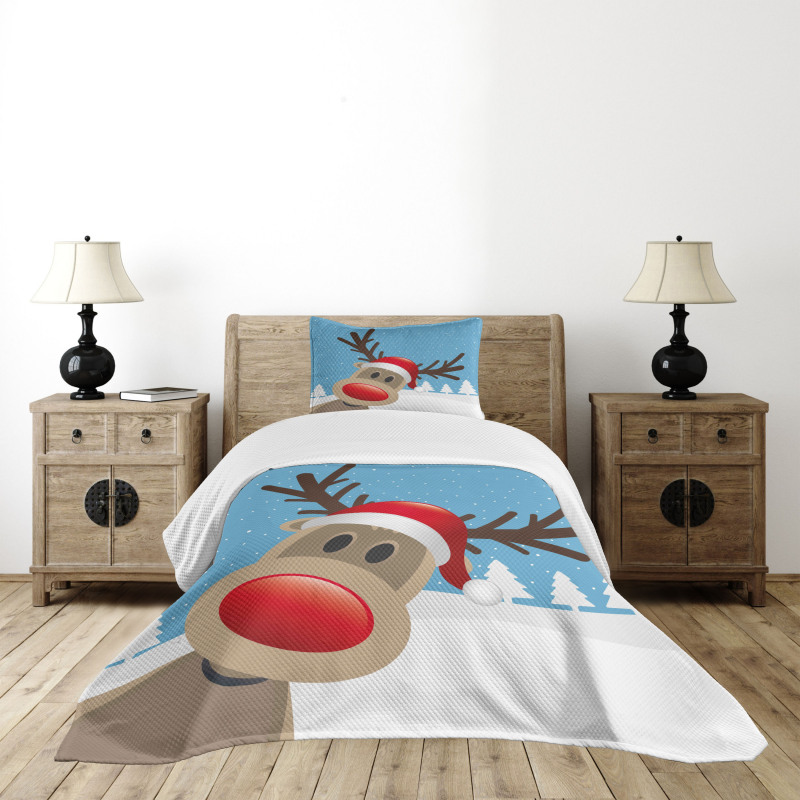 Reindeer Rudolph Hat Bedspread Set