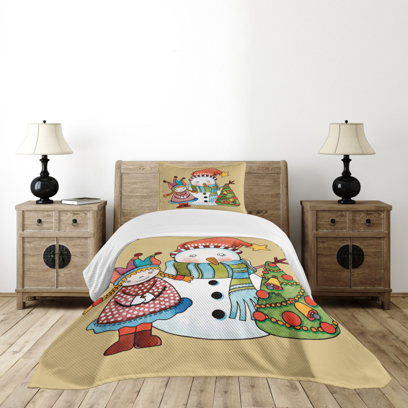 Toy Snowman Tree Bedspread Set