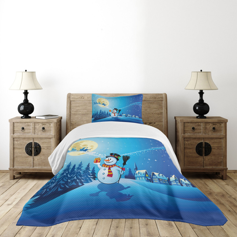 Snowy Land Pines Moon Bedspread Set