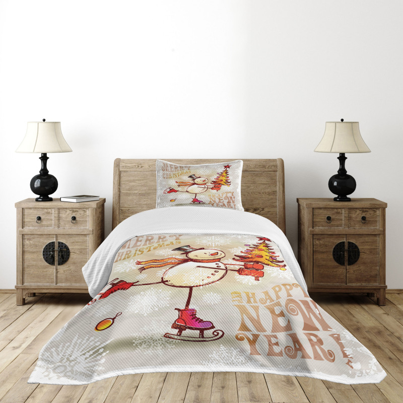 Skating Happy Snowman Bedspread Set