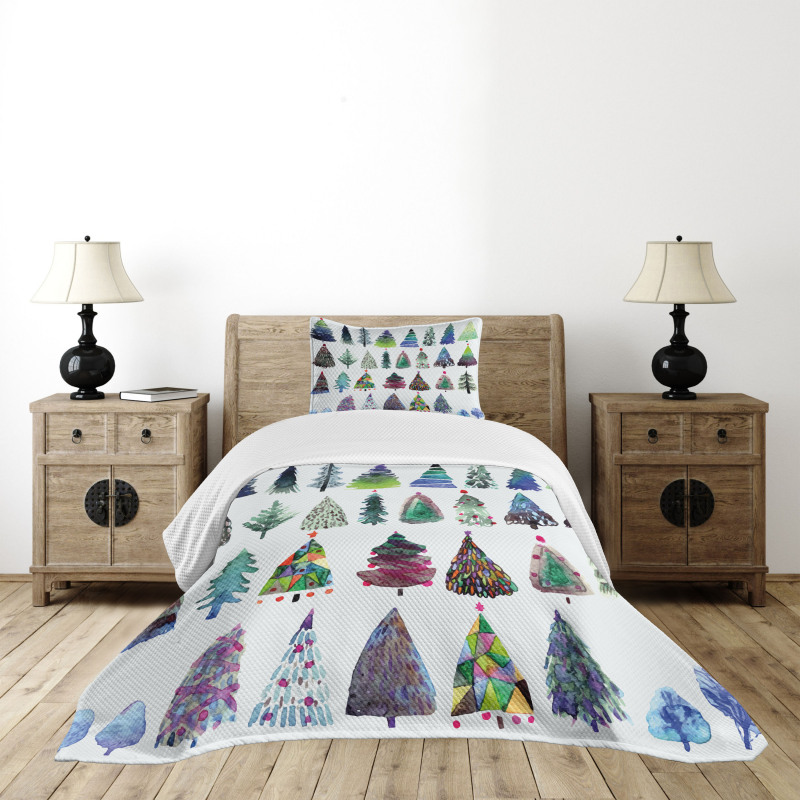 Watercolor Fir Trees Bedspread Set