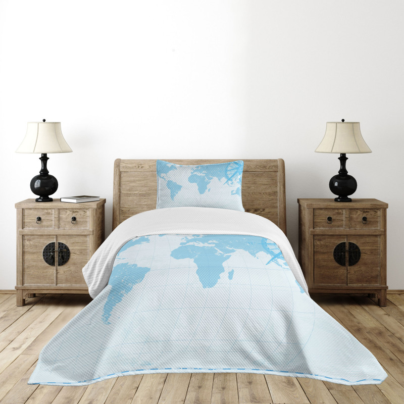 Old Compass Blue Grunge Bedspread Set