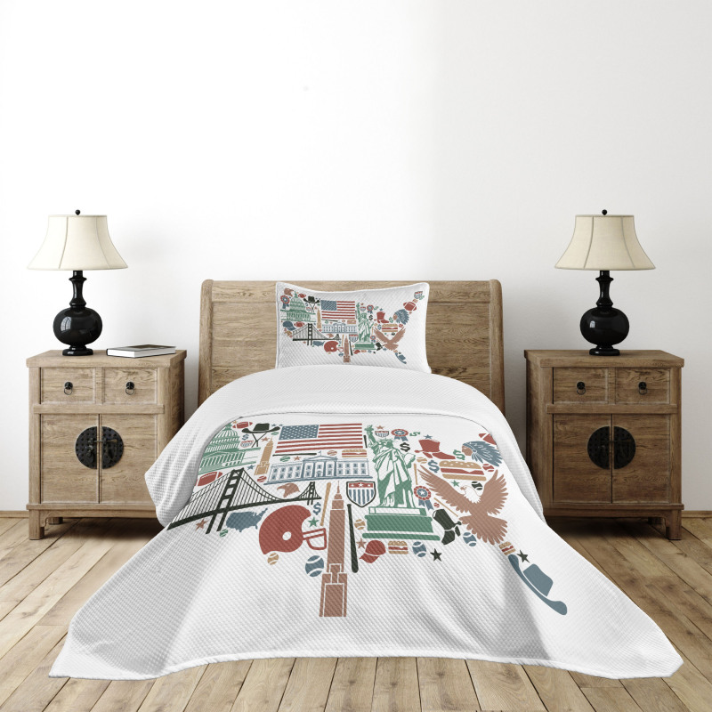 Travel Landmarks USA Flag Bedspread Set