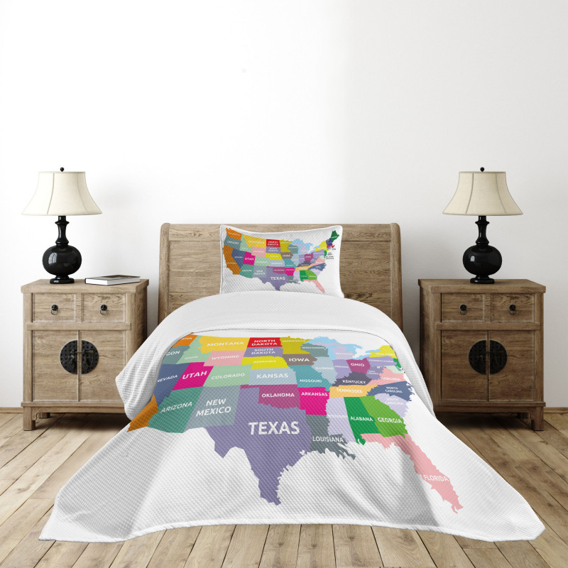 USA Map Colorful States Bedspread Set