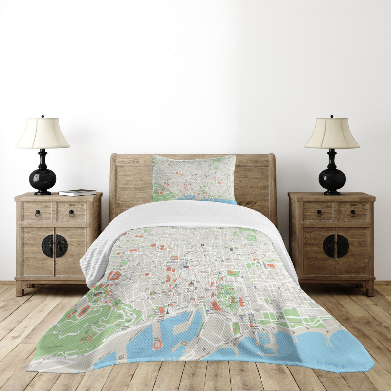 Barcelona Streets Parks Bedspread Set