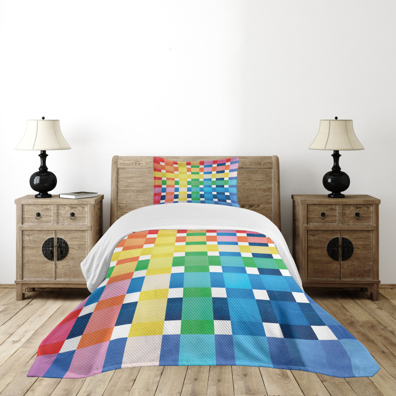 Rainbow Squares Art Bedspread Set