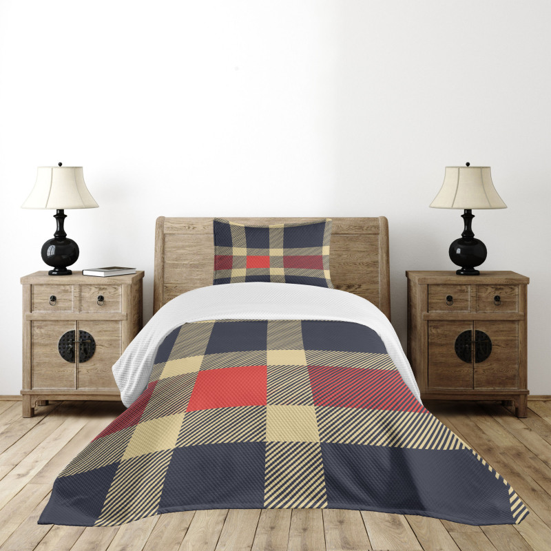 Vintage Plaid Lines Bedspread Set