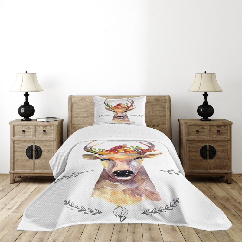 Watercolor Deer Rustic Bedspread Set