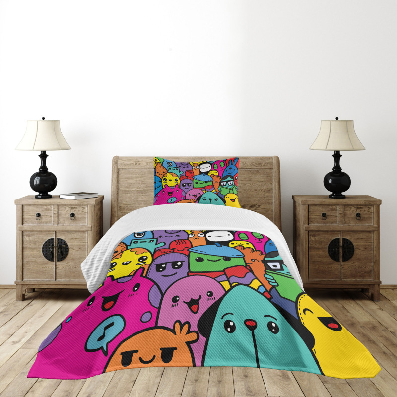 Colorful Doodle Monsters Bedspread Set