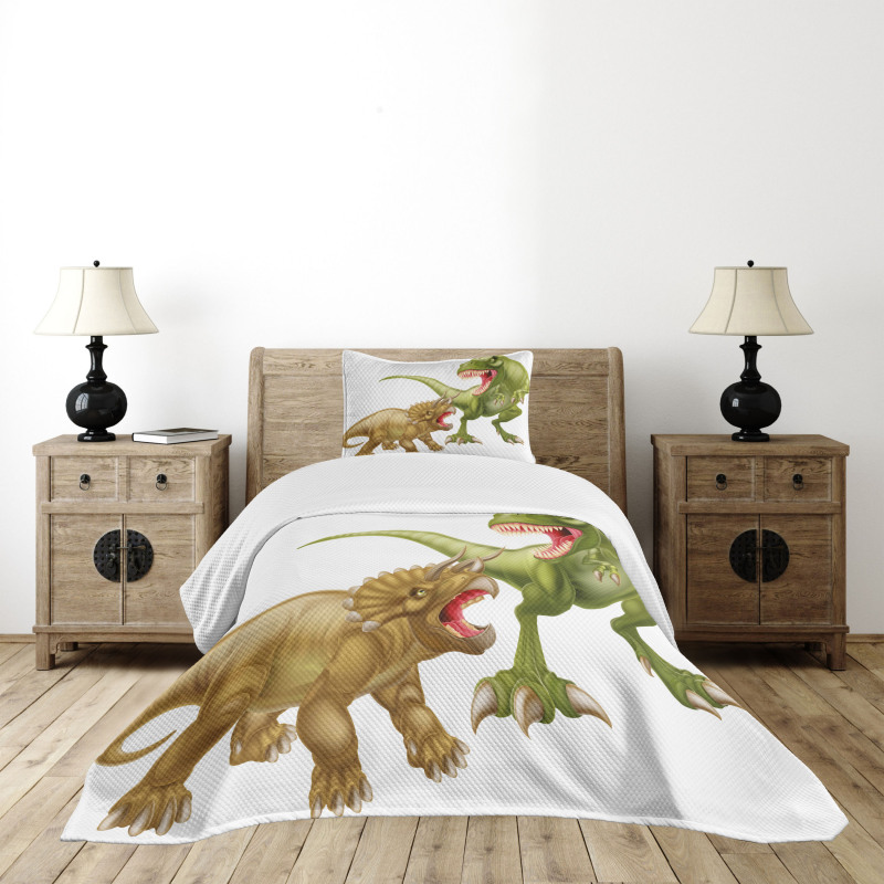 2 Dinosaurs Pattern Bedspread Set