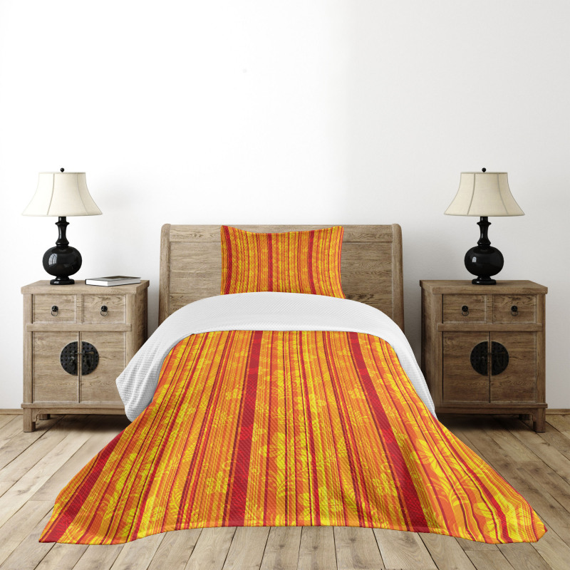 Vertical Stripes Floral Bedspread Set