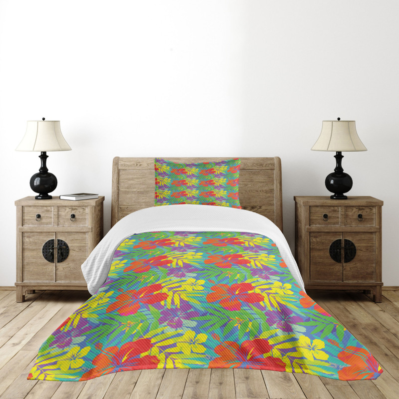 Abstract Vibrant Hibiscus Bedspread Set