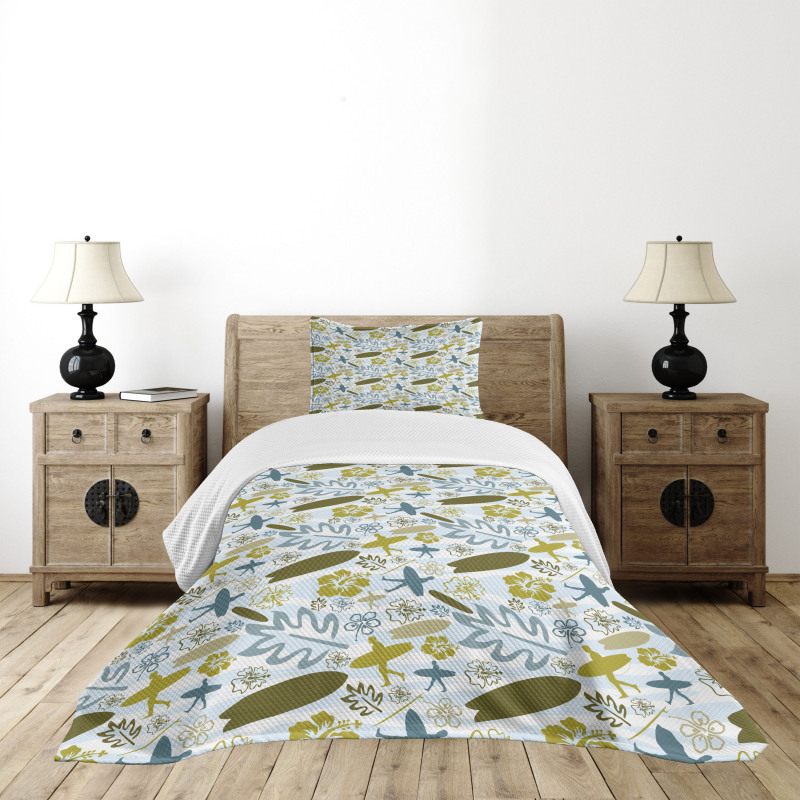 Summer Surfers and Plants Bedspread Set