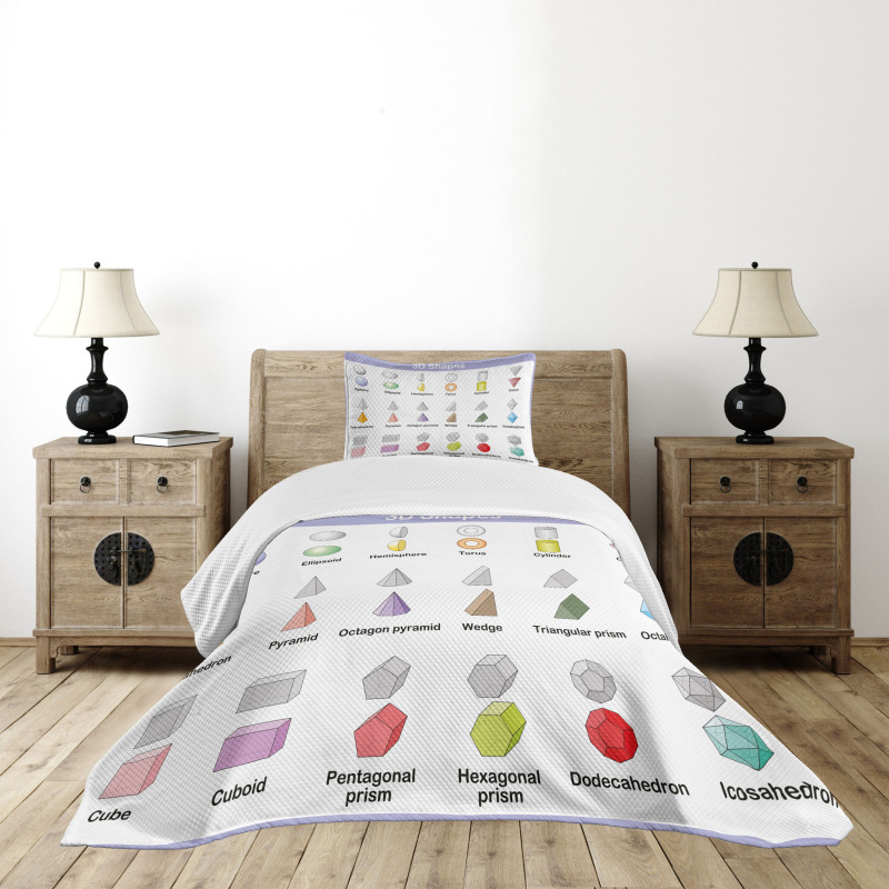 3D Shapes School Theme Bedspread Set