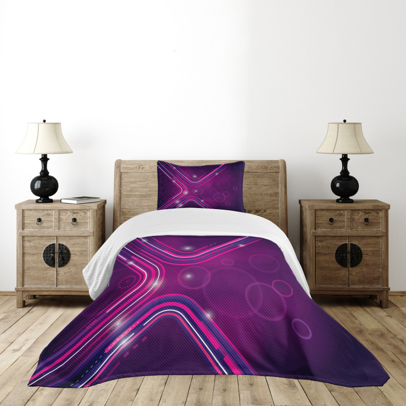 Purple Lines Circles Bedspread Set
