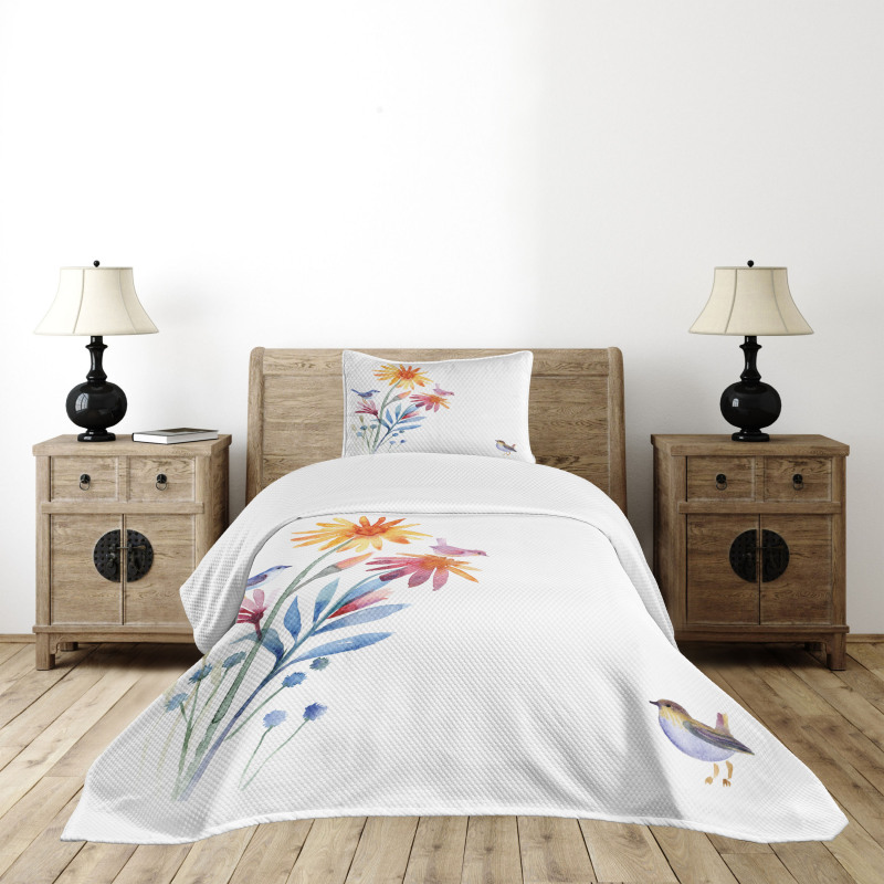 Flower Brush Effect Bedspread Set