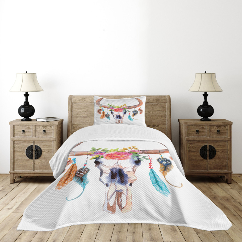 Bull Skull Boho Plant Bedspread Set