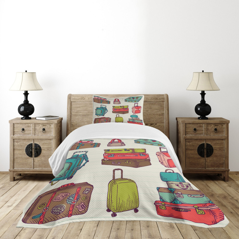 Colorful Suitcases Bedspread Set