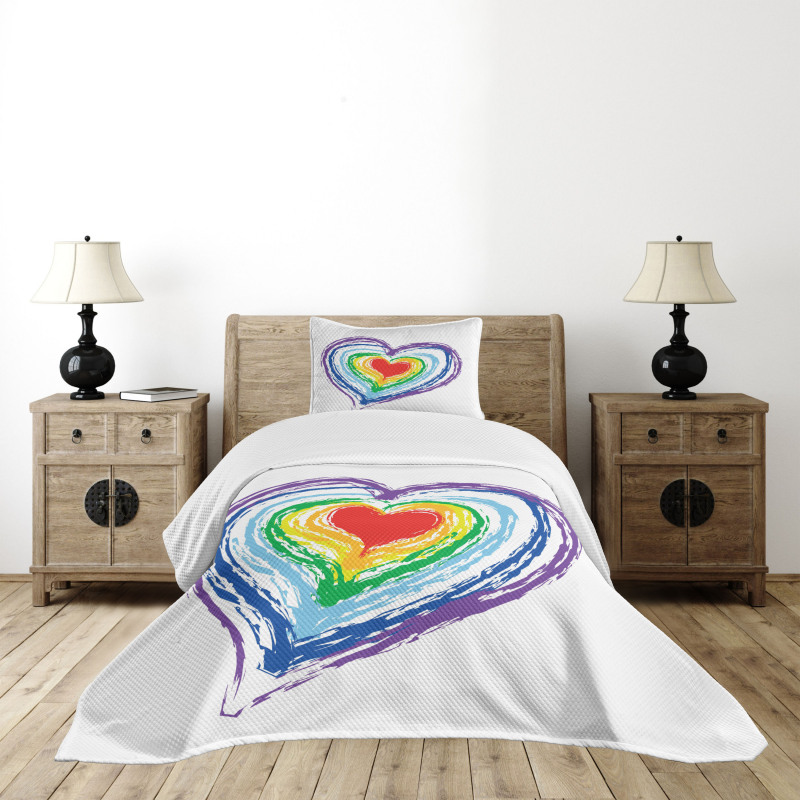 Nested Rainbow Heart Bedspread Set