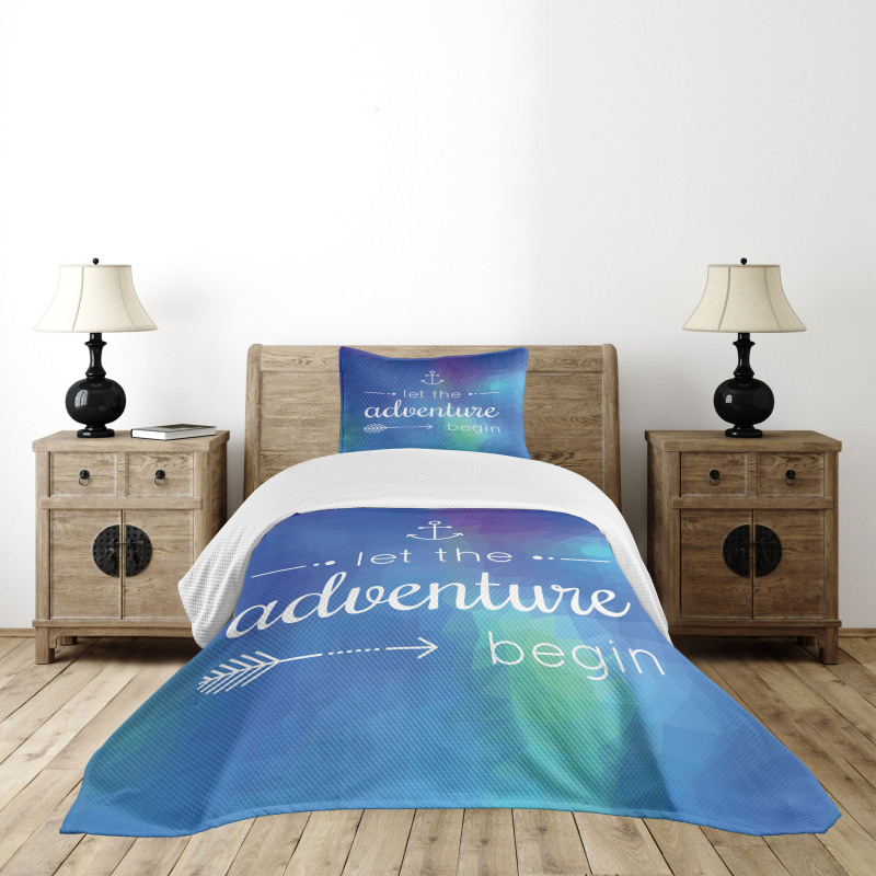 Marine Phrase on Blue Bedspread Set