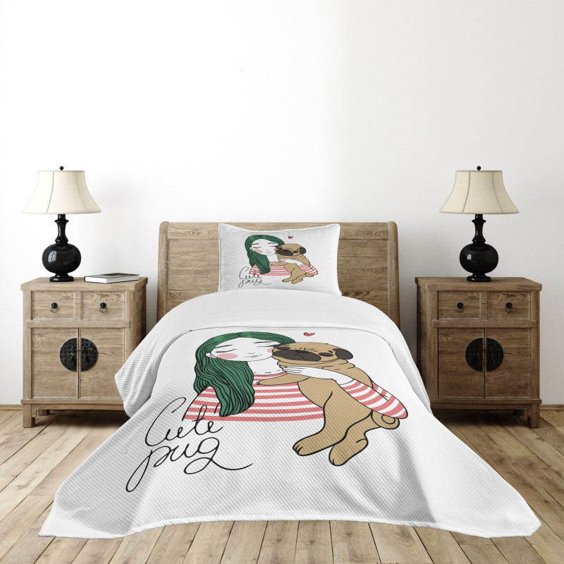 Dog with Girl Bedspread Set