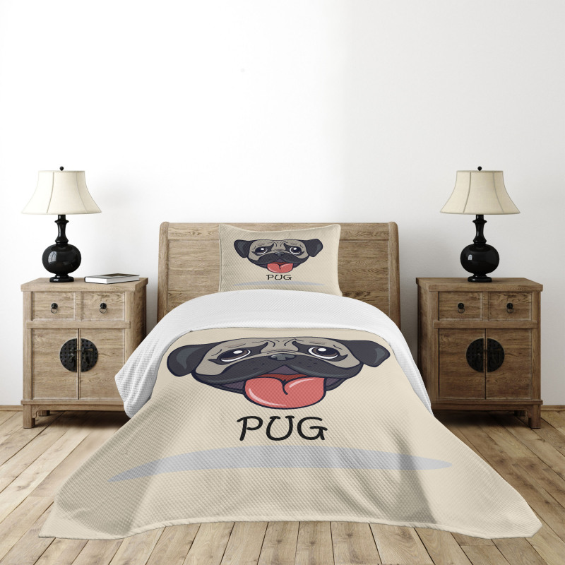 Cartoon Pug Caricature Bedspread Set