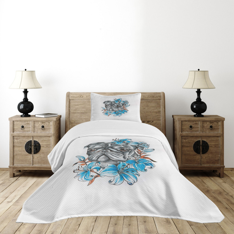 Fun Dog with Flowers Bedspread Set